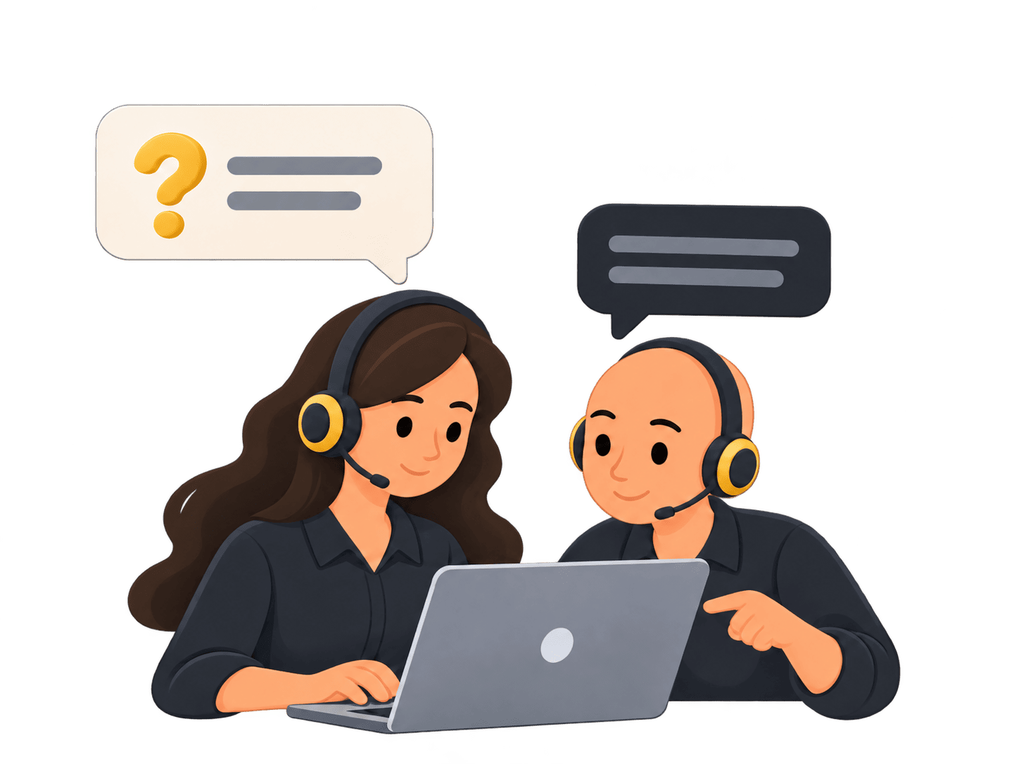 Support team collaborating to answer customer questions